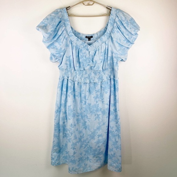 INC International Concepts Women's 4X Blue Puff Sleeves Floral Smocked Dress - Picture 5 of 12